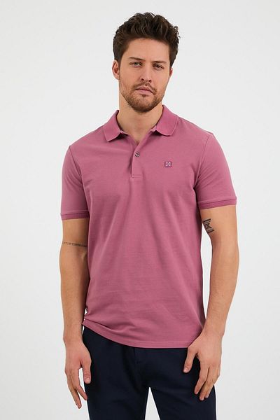 odelon Men's Dusty Rose Polo Collar Slim Fit T-Shirt