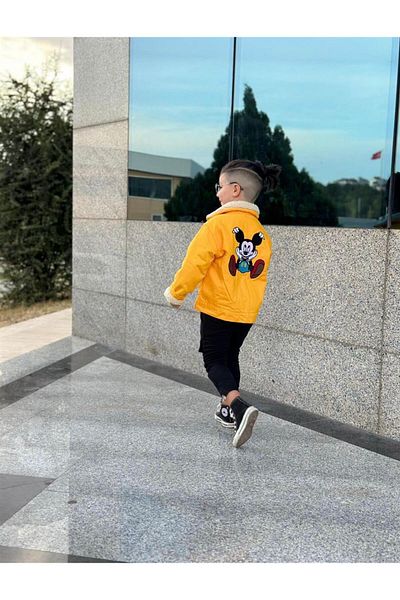 KOKOŞ BEBEK Palton de pluș Mickey cu detaliu de broderie