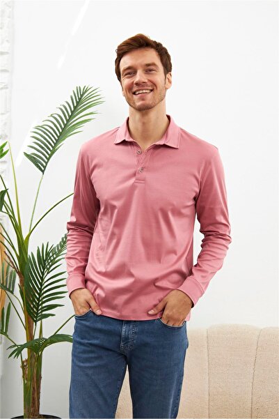 odelon Ανδρικό μπλουζάκι Polo λαιμόκοψη - Μακρυμάνικο, Βαμβακερό, Dusty Rose Mars32