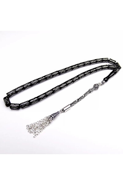 Tesbih Ruyasi Gümüş İşlemeli Kesme Model Oltu Taşı Tesbih