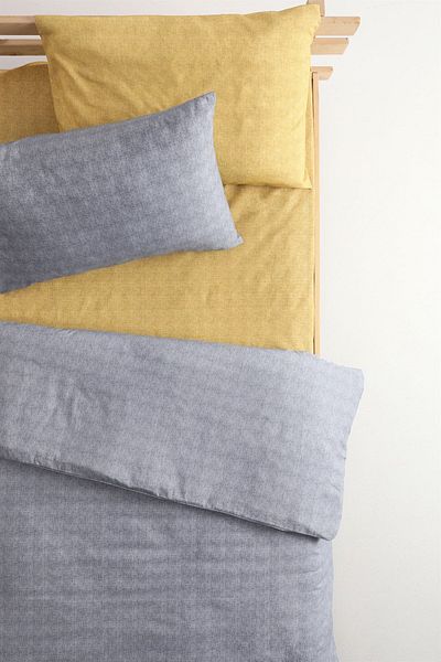 FAVORA Basic Cotton Single Duvet Cover Set with Elastic Sheets - Gray - Mustard