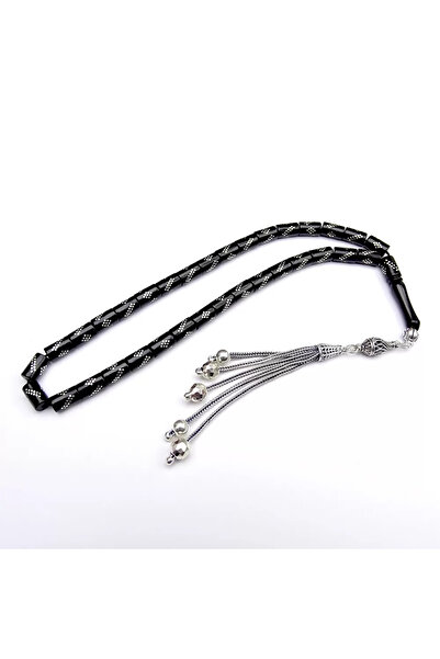 Tesbih Ruyasi Gümüş İşlemeli Kesme Model Oltu Taşı Tesbih