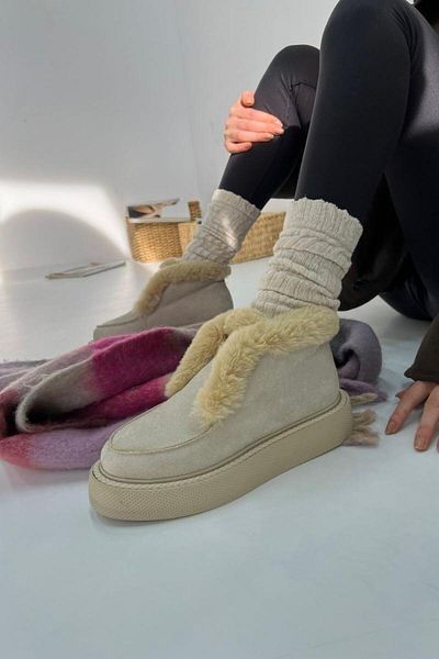 inizio Γυναικείες Μπότες Beige Suede Shearling V4266