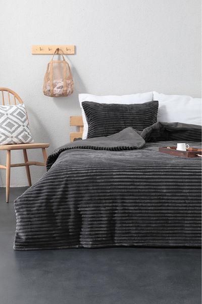 FAVORA Merino Eternity Anthracite Corded Plush Single Duvet Cover Set