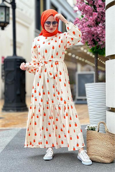 Sevitli Tesatura de in Rochie lungă cu model ananas-portocaliu