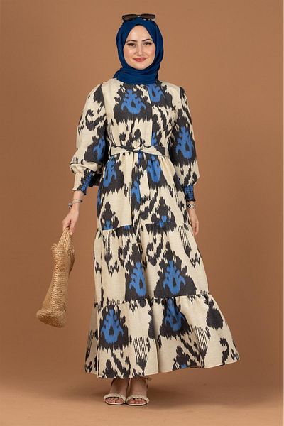 Sevitli Rochie cu model Ikat cu brâu-bej