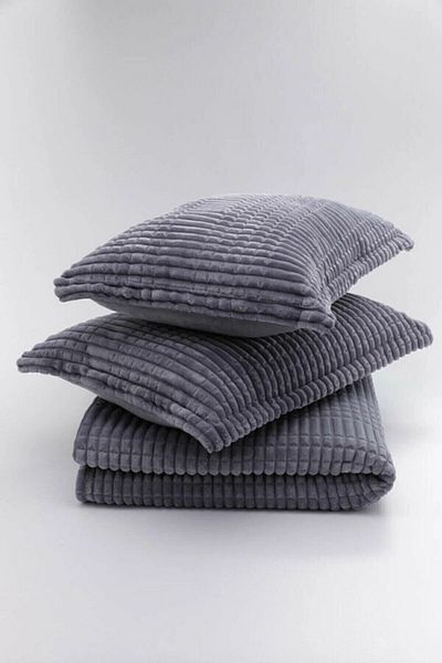 Merinos Modern Line 3 Piece Blanket Set - Anthracite