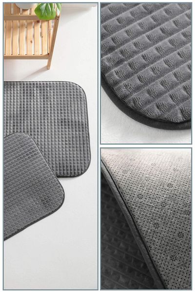 FAVORA Anthracite Σετ 2 Πατάκια Μπάνιου - Αντιολισθητική Βάση με Σφουγγάρι Pyramid