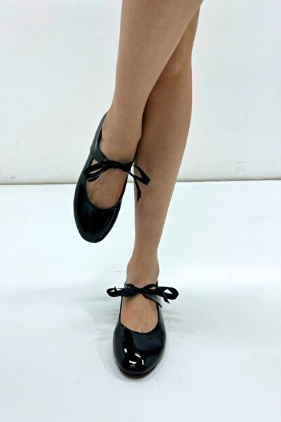 inizio Black Patent Leather Lace-Up Ballerina P9001 Shoes