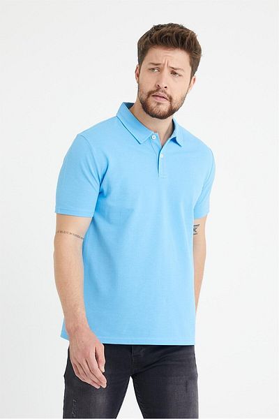 odelon Tricou albastru cu gât polo pentru bărbați, cu croiala normală