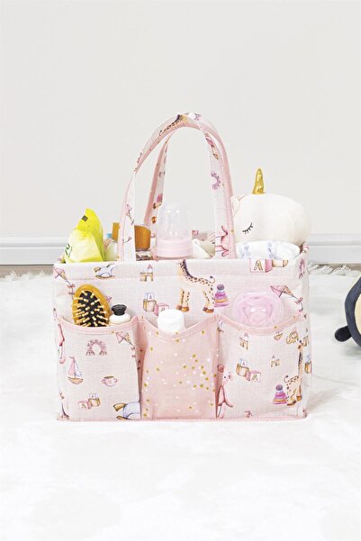 FAVORA حقيبة العناية بالطفل باللون الوردي الحديث - 7 أقسام، قابلة للطي