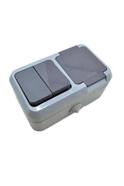 MAKEL Sıva Üstü Nemliyer Kapaklı Topraklı Priz + Komütatör Gri