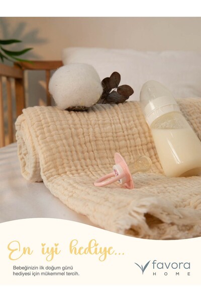 FAVORA 4 Layer 100% Cotton Muslin Baby Blanket - 110x110 cm Beige
