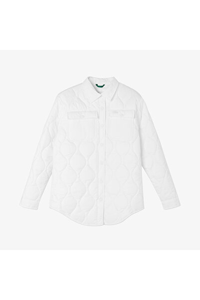 Lacoste Kadın Polo Yaka Kapitone Beyaz Ceket