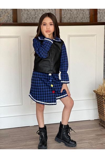 KOKOŞ BEBEK Girl's Skirt and Jacket Set - Button Detailed T-Shirt