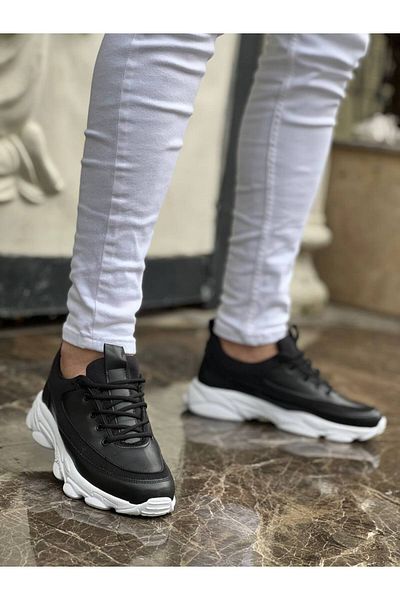 BOA KB 707 Black Leather High Sole Lace-Up Casual Men's Shoes