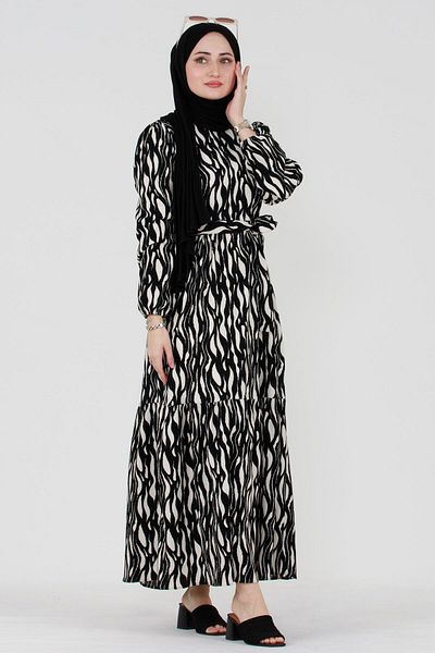 Sevitli Printed Karin Hijab Dress-black