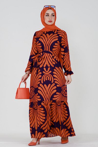Sevitli Neda Viscose Dress with Belted Waist-purple