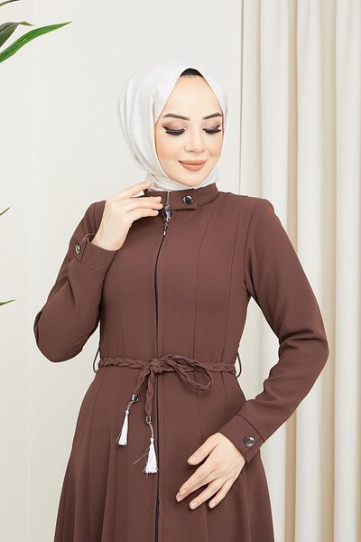 hafsamina Brown Pleated Mevlana Ferace