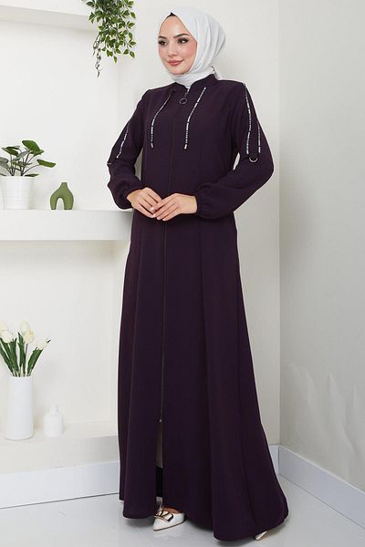 hafsamina Plum Sport Ferace - Stripe Detailed HM2483