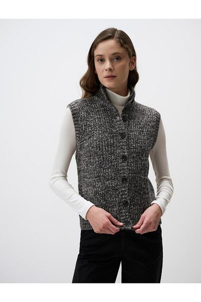 Jimmy Key Dark Gray Melange Turtleneck Button Detailed Knitwear Sweater