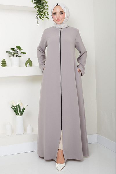 hafsamina Μπεζ Plus Size Ferace με φερμουάρ - HM2488