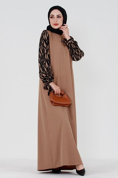 Sevitli Sleeve Patterned Hijab Dress-mink