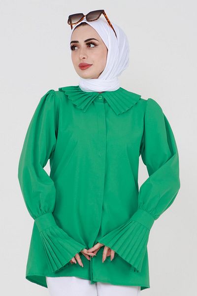 Sevitli Cămașă cu mâneci plisate - Benetton Green