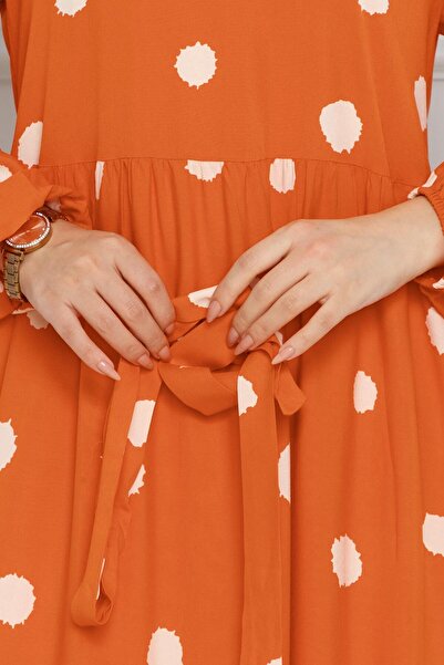 Sevitli Πορτοκαλί φόρεμα Σεπτεμβρίου - Πουά και φύλλο