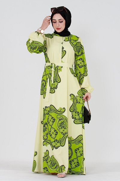 Sevitli Rochie cu model șal cu nasturi ascunse-verde
