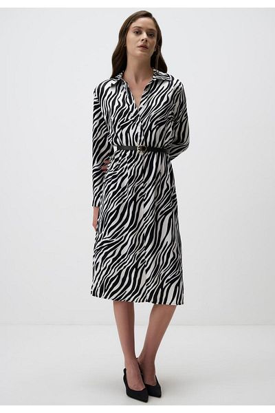 Jimmy Key Black Shirt Collar Long Sleeve Satin Midi Dress