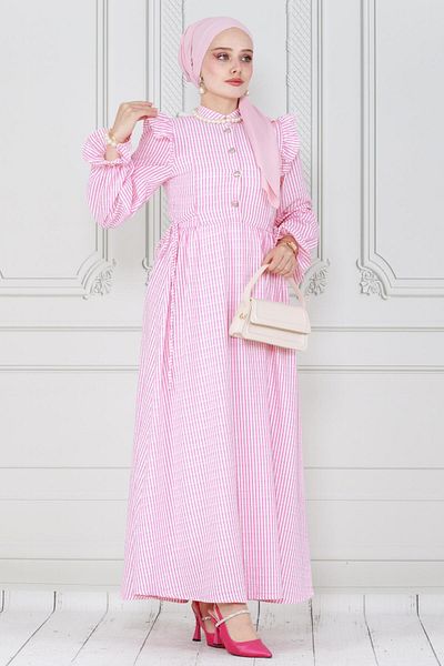 Sevitli Rochie Eda Roz - Detaliu Volanat Gingham