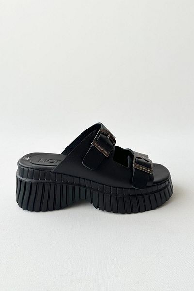 nope21shoess Again Black Genuine Leather Slippers