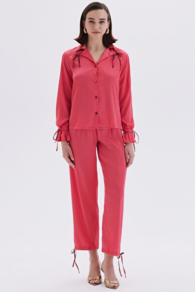 Feu De Elu Set pijama lungă din satin roz