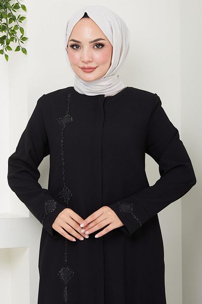 hafsamina Black Erva Ferace - Stone Detailed HM2478