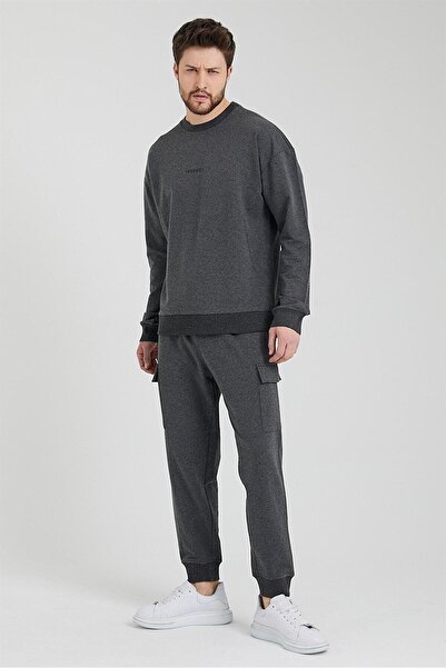 odelon Bisiklet Yaka Oversize Erkek Antrasit Sweatshirt