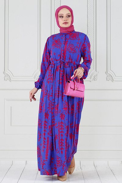 Sevitli Fuchsia Viscose Dress - Authentic and Half Buttoned