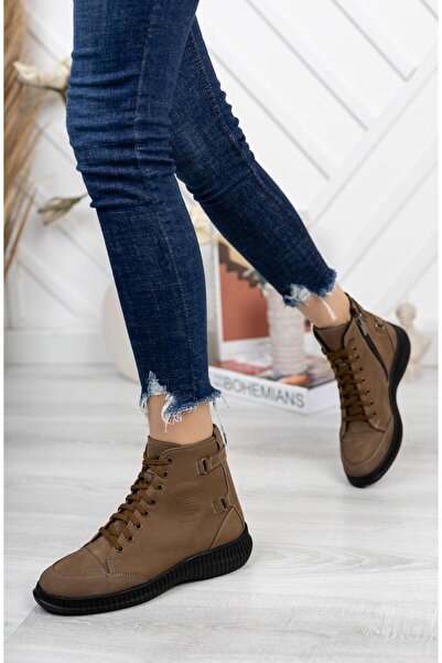 Diego Carlotti Hakiki Deri Fermuarlı Günlük Bağcıklı Kısa Kadın Bot / Bootie