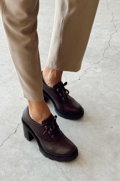 nope21shoess Παπούτσια Klein Brown από γνήσιο δέρμα με τακούνι