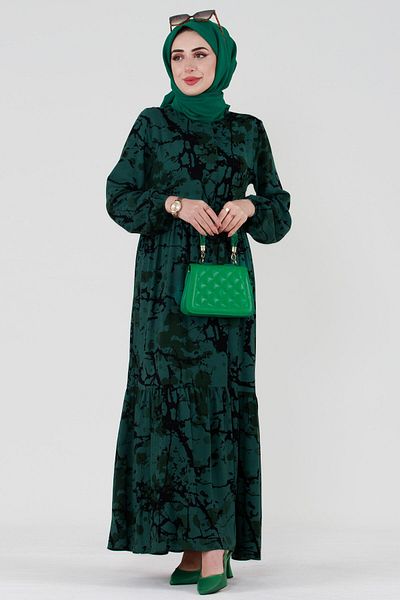 Sevitli Miray Viscose Dress with Tunnel Waist - Petrol