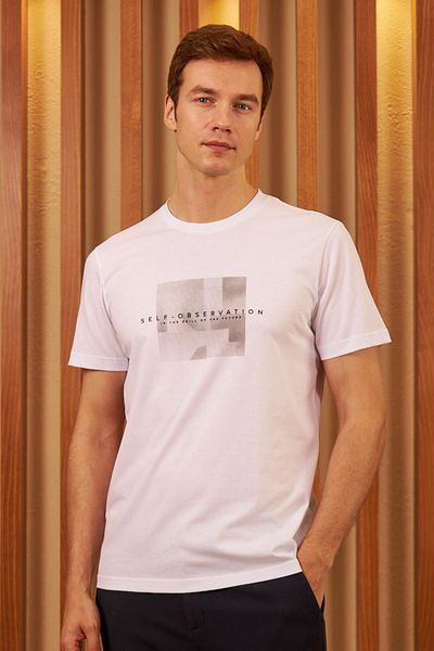 odelon Tricou alb pentru bărbați - Comfort Fit, imprimat, Self Observation Mars11
