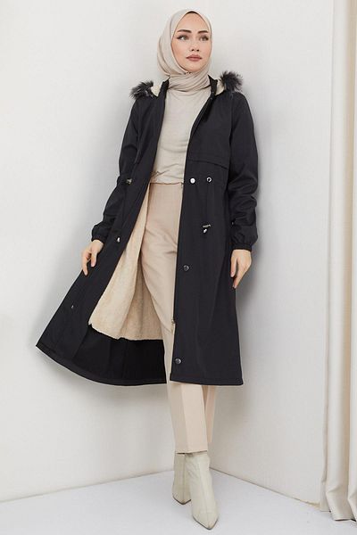 hafsamina Allergied Fur Inside Bondit Coat Black HM2330