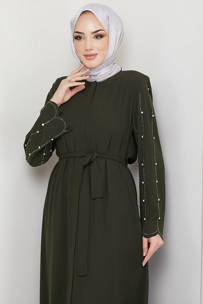hafsamina Ferace Khaki με χερούλι και πέτρινη κρυφή πατιλέτα
