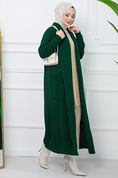 hafsamina Şal Yaka Salaş Triko Hırka Zümrüt HM2248