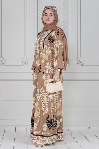 Sevitli Rochie Hijab de sezon - Cu jumatate de nasture, MINK