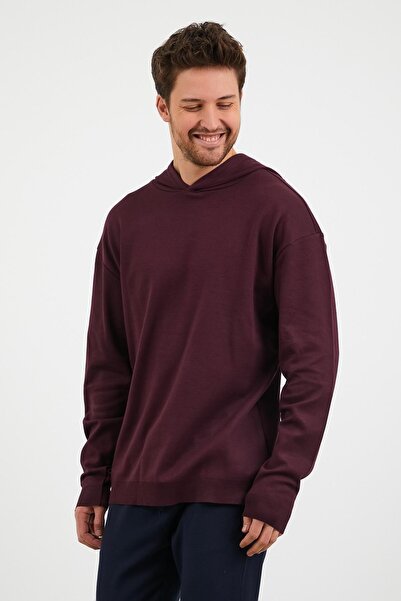 odelon Men's Plum Comfort Fit Hooded Sweatshirt