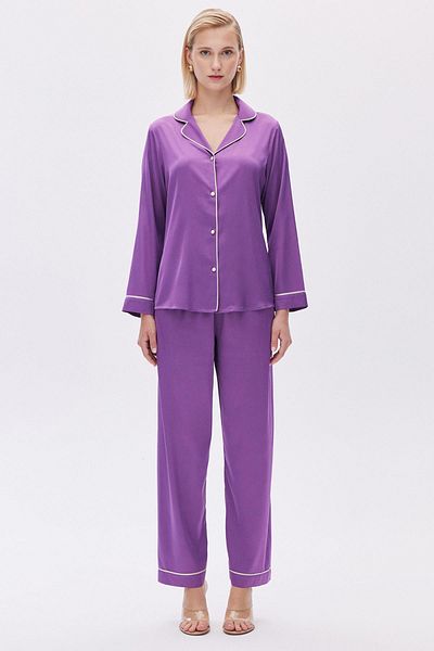 Feu De Elu Set pijamale lungi din satin Colorex Magenta