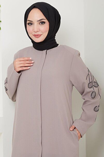 hafsamina Nihan Stone Sleeves Ferace Mink Hm2485