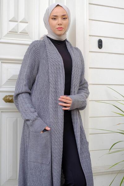 hafsamina Shawl Collar Casual Knitwear Cardigan Gray HM2248