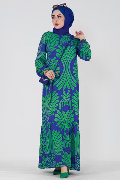 Sevitli Neda Viscose Dress with Belted Waist - Sax Blue